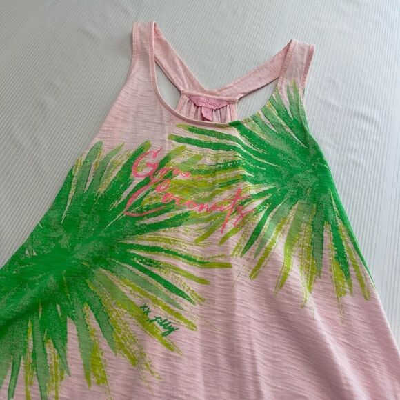 Lilly Pulitzer Gone Coconuts Pink Palm Tank Top Size Small - Picture 2 of 6